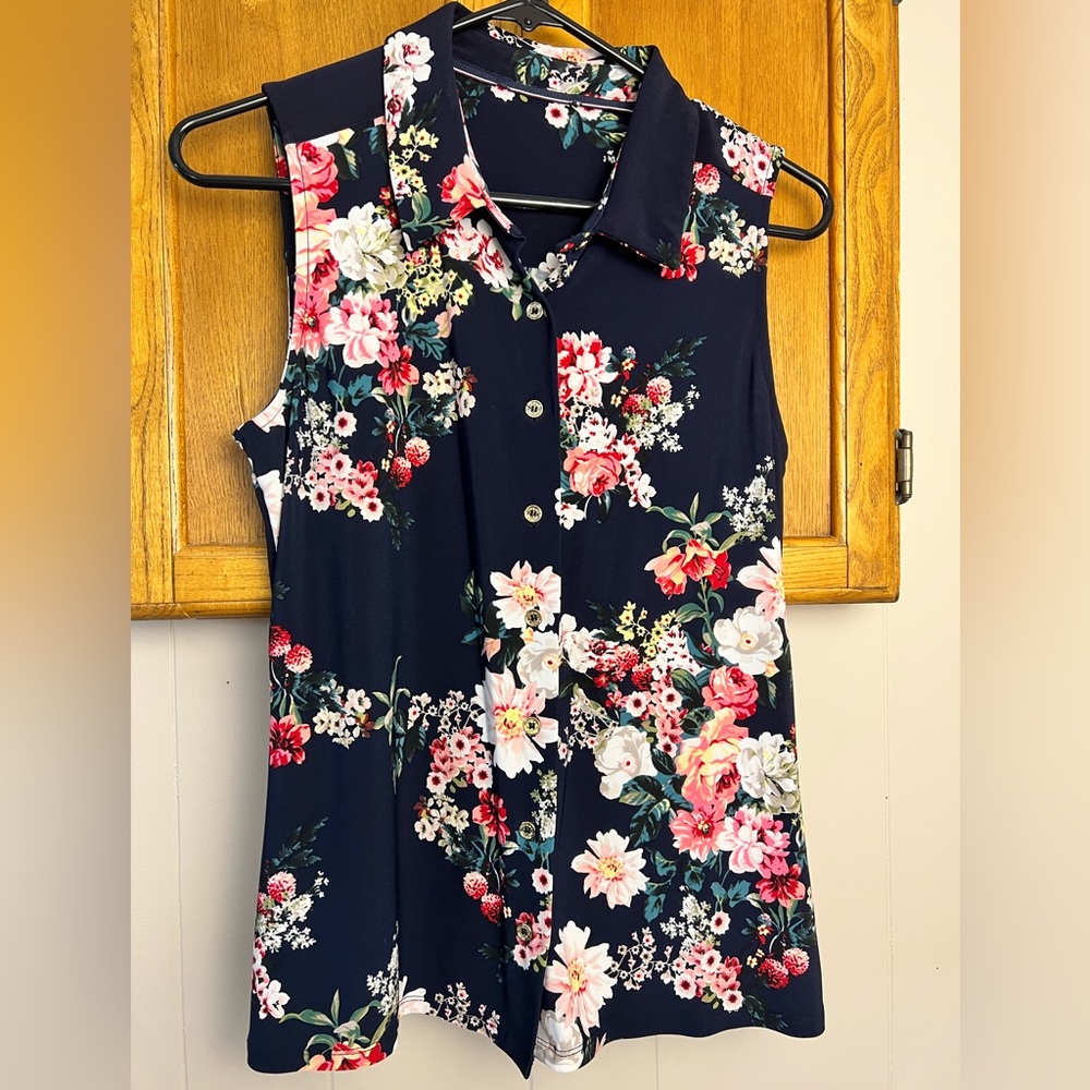 Ralph Lauren Floral Sleeveless  Button-down Blouse, Womens Petite M